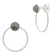 23x20mm Hollow circle earstuds for 6 mm cabochon - Fine silver plating x2