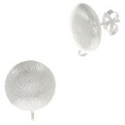17.5x14mm Striated half ball earstuds with open ring - Fine silver plating x2