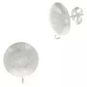 17.5x14mm Striated half ball earstuds with open ring - Fine silver plating x2