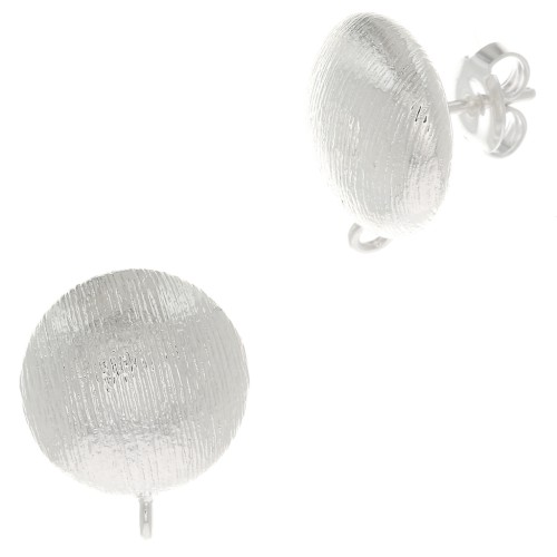 17.5x14mm Striated half ball earstuds with open ring - Fine silver plating x2