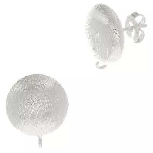 17.5x14mm Striated half ball earstuds with open ring - Fine silver plating x2