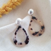 17.5x14mm Striated half ball earstuds with open ring - Fine silver plating x2