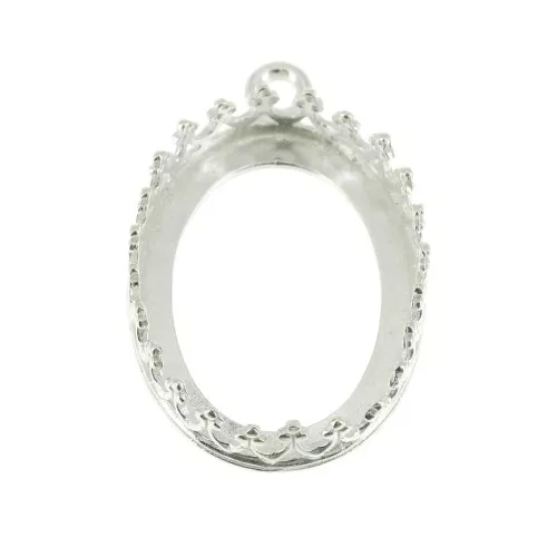 925 Sterling Silver pendant setting - crown pattern - for 18 x13mm cabochon x1