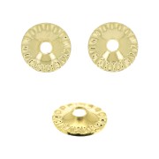7mm Worked round bead caps - 3 micron Gold Plated x4