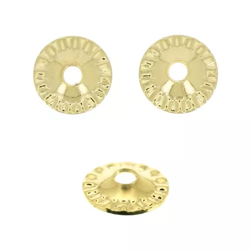 7mm Worked round bead caps - 3 micron Gold Plated x4