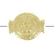 8x6.5mm Round ethnic bead with flower pattern - 3 micron Gold plated x1|raw }}