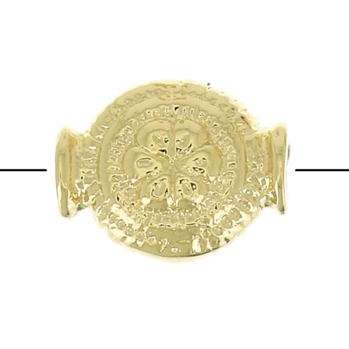 8x6.5mm Round ethnic bead with flower pattern - 3 micron Gold plated x1