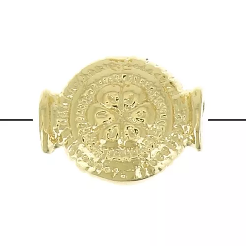 8x6.5mm Round ethnic bead with flower pattern - 3 micron Gold plated x1