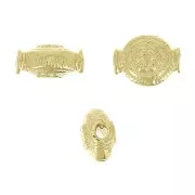 8x6.5mm Round ethnic bead with flower pattern - 3 micron Gold plated x1