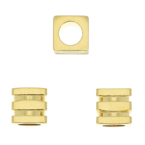 6mm Worked Cube Bead - 3 micron Gold plated x1