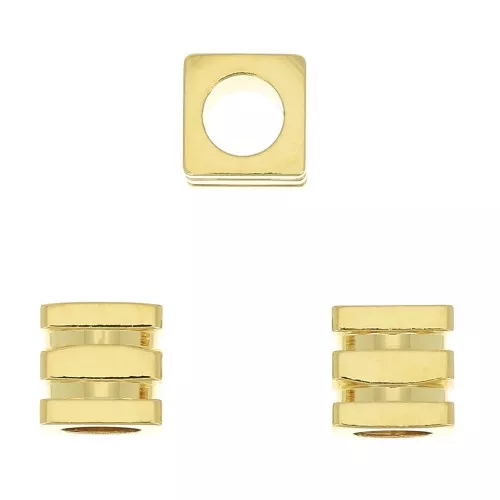 6mm Worked Cube Bead - 3 micron Gold plated x1
