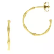 20mm 925 Sterling Silver Bamboo effect hoop earrings - Gold Tone x2