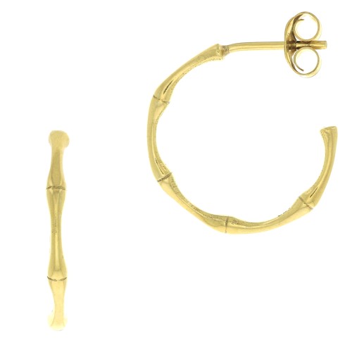 20mm 925 Sterling Silver Bamboo effect hoop earrings - Gold Tone x2