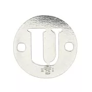 8.5mm 925 Sterling Silver 2-hole Round letter U connector x1