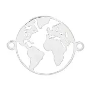 13mm 925 Sterling Silver 2 rings Round world map connector x1