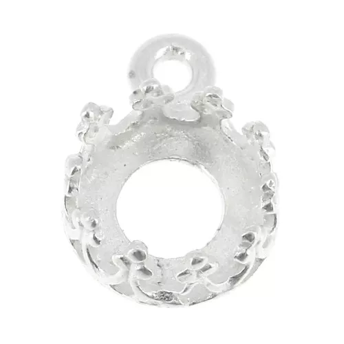 Round pendant setting - crown pattern - for 6mm cabochon - Fine Silver Plated x1