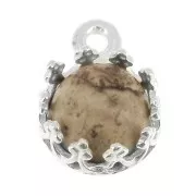 Round pendant setting - crown pattern - for 6mm cabochon - Fine Silver Plated x1