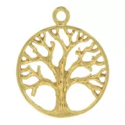 24x20mm Round pendant - tree of life pattern - 3 micron Gold plated x1