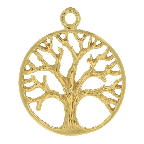 24x20mm Round pendant - tree of life pattern - 3 micron Gold plated x1