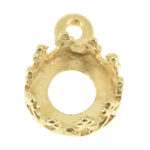 Round pendant setting - crown pattern - for 6mm cabochon - Fine Gold Plated x1