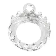 Round pendant setting - crown pattern - for 8mm cabochon - Fine Silver Plated x1