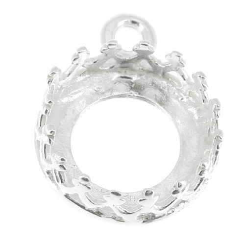 Round pendant setting - crown pattern - for 8mm cabochon - Fine Silver Plated x1