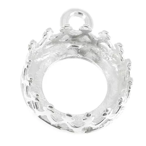 Round pendant setting - crown pattern - for 8mm cabochon - Fine Silver Plated x1
