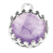Round pendant setting - crown pattern - for 8mm cabochon - Fine Silver Plated x1