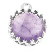 Round pendant setting - crown pattern - for 8mm cabochon - Fine Silver Plated x1