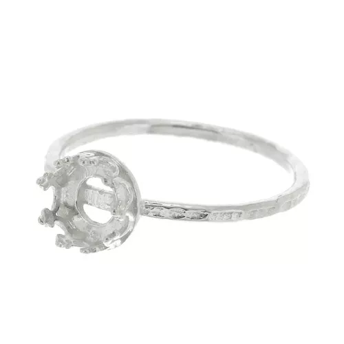 925 Sterling Silver Fine hammered ring for 6mm cabochon - Size 52 x1