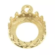 Round pendant setting - crown pattern - for 8mm cabochon - Fine Gold Plated x1