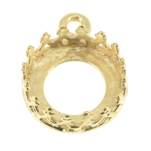 Round pendant setting - crown pattern - for 8mm cabochon - Fine Gold Plated x1