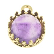 Round pendant setting - crown pattern - for 8mm cabochon - Fine Gold Plated x1