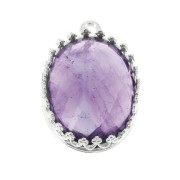 Oval pendant setting - crown patter - for 18x13mm cabochon - Fine Silver Plated x1