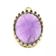 Oval pendant setting - crown pattern - for 18x13mm cabochon - Fine Gold Plated x1