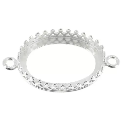 Connector setting - crown pattern - for 18x13mm cabochon - Fine Silver Plated x1