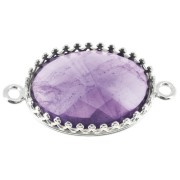 Connector setting - crown pattern - for 18x13mm cabochon - Fine Silver Plated x1