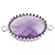 Connector setting - crown pattern - for 18x13mm cabochon - Fine Silver Plated x1