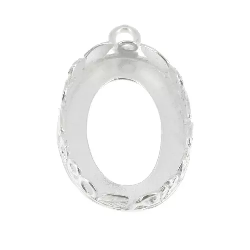 Oval pendant setting - floral pattern - for 18x13mm cabochon - Fine Silv Plated x1