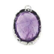 Oval pendant setting - floral pattern - for 18x13mm cabochon - Fine Silv Plated x1