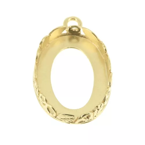 Oval pendant setting - floral pattern - for 18x13mm cabochon - Fine Gold Plated x1