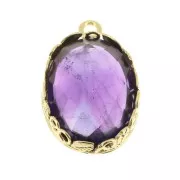 Oval pendant setting - floral pattern - for 18x13mm cabochon - Fine Gold Plated x1