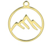13 mm 925 Sterling Silver Mountain charm - Gold Tone x1