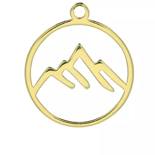 13 mm 925 Sterling Silver Mountain charm - Gold Tone x1