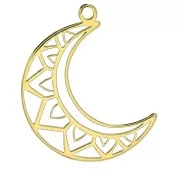 19x14mm 925 Sterling Silver Moon Pendant - Gold Tone x1