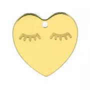 14mm 925 Sterling Silver Heart Charm - Gold Tone x1
