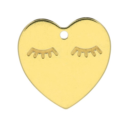 14mm 925 Sterling Silver Heart Charm - Gold Tone x1