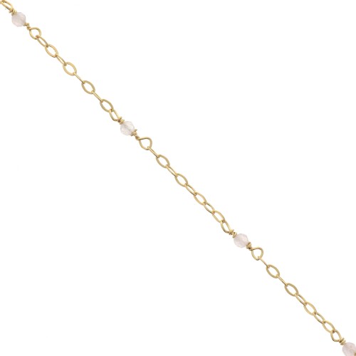 2mm 925 Silver Filed cable chain - faceted Pink Quartz - Fine Gold Plated x50 cm
