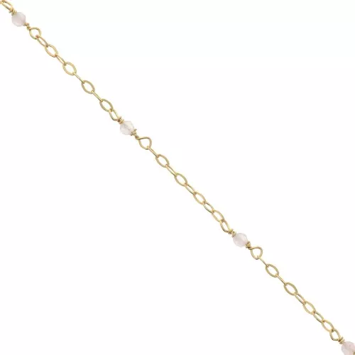 2mm 925 Silver Filed cable chain - faceted Pink Quartz - Fine Gold Plated x50 cm