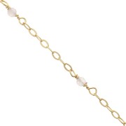 2mm 925 Silver Filed cable chain - faceted Pink Quartz - Fine Gold Plated x50 cm